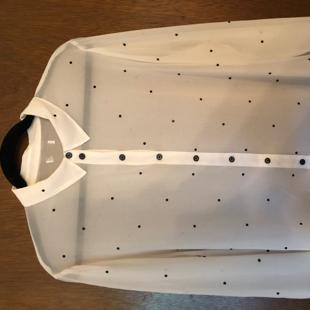 Sheer White Black Sequin Button Down